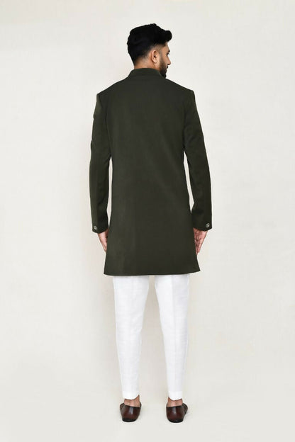 Joban Fashion Green Colored Terry Rayon Fabric Indo Western With Straight Fit Pant