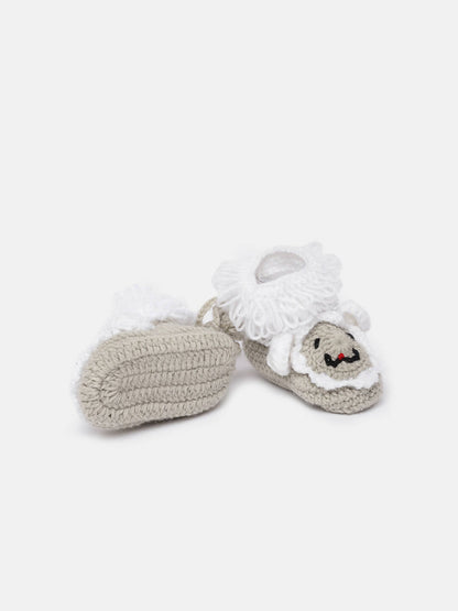 Chutput Kids Woollen Hand Knitted Animal Detailed Booties - Grey