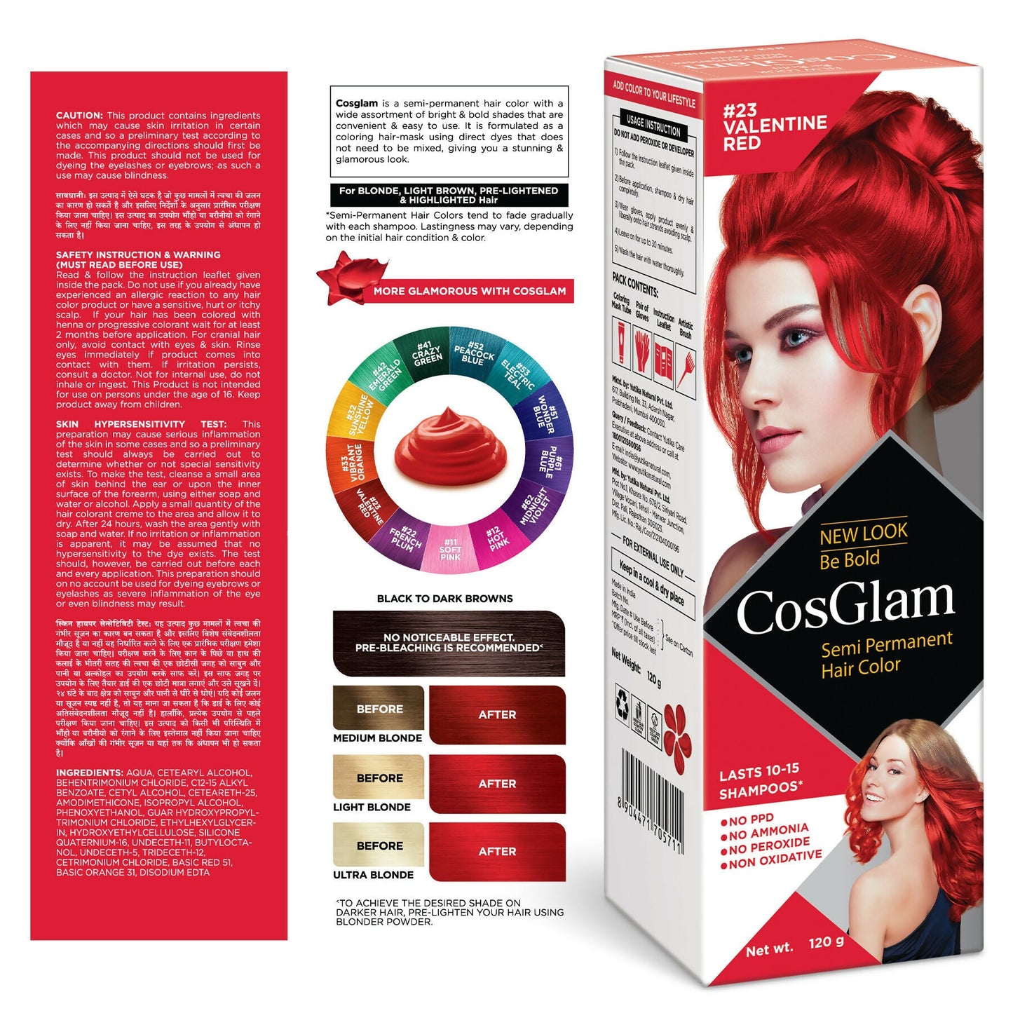 Cosglam Semi Permanent Hair Color for Women & Men (#23 Valentine Red)
