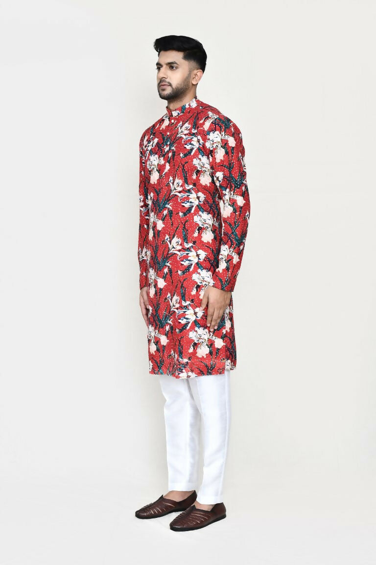Joban Fashion Maroon Colored Rayon Based With Thread & Sequence Work Fabric Kurta With Straight Fit Pant