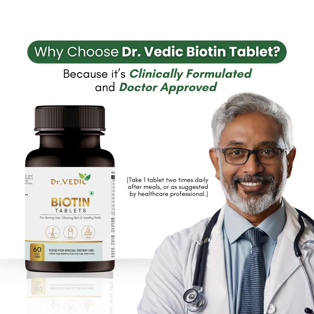 Dr. Vedic 100% Natural Biotin Tablets - 60 Tabs