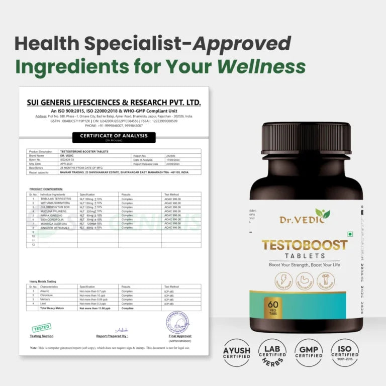 Dr. Vedic Testoboost Tablets - 60 Veg Tabs