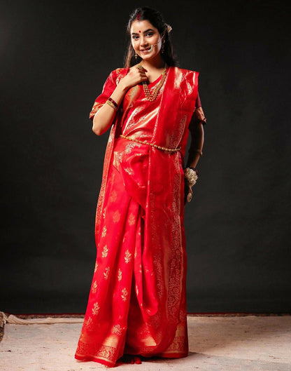 Joban Fashion Silk Banarasi Red & Golden Color Saree