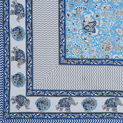 Rudra Bazaar Blue 210 TC Cotton Double King Bedsheet With 2 Pillow Covers