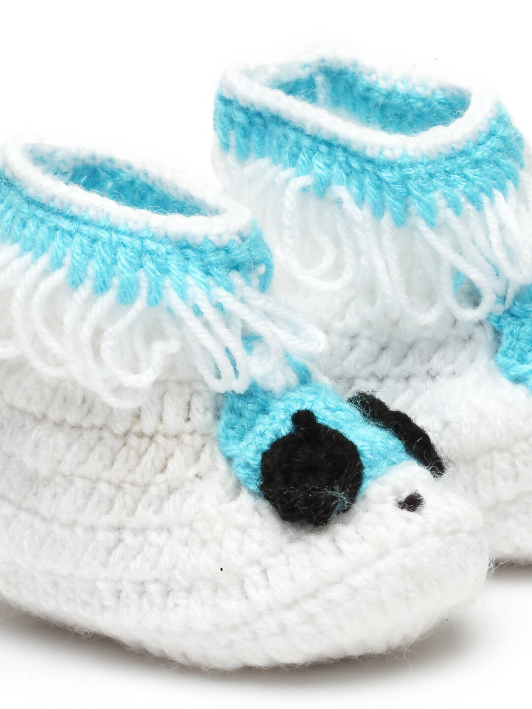 Chutput Kids Woollen Hand Knitted Self Desgin Detailed Booties - White