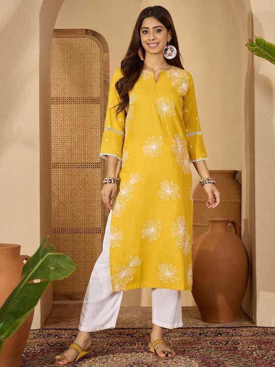 Sangria Women Embroidered Thread Work Floral Kurta