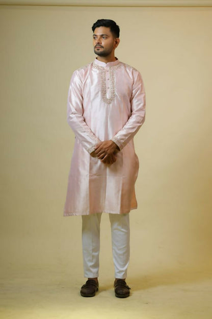 Light Coral Embroidered Collar Designer Kurta by Hilo Design