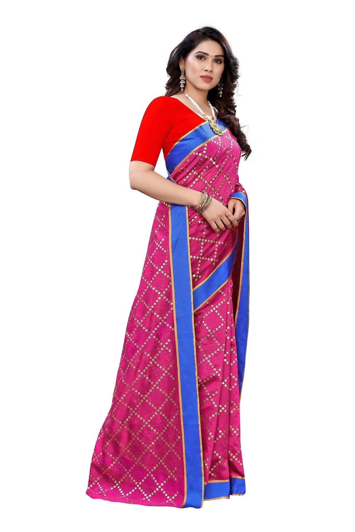 Vamika Pink Linen Foil Print Saree (YOGI PINK)