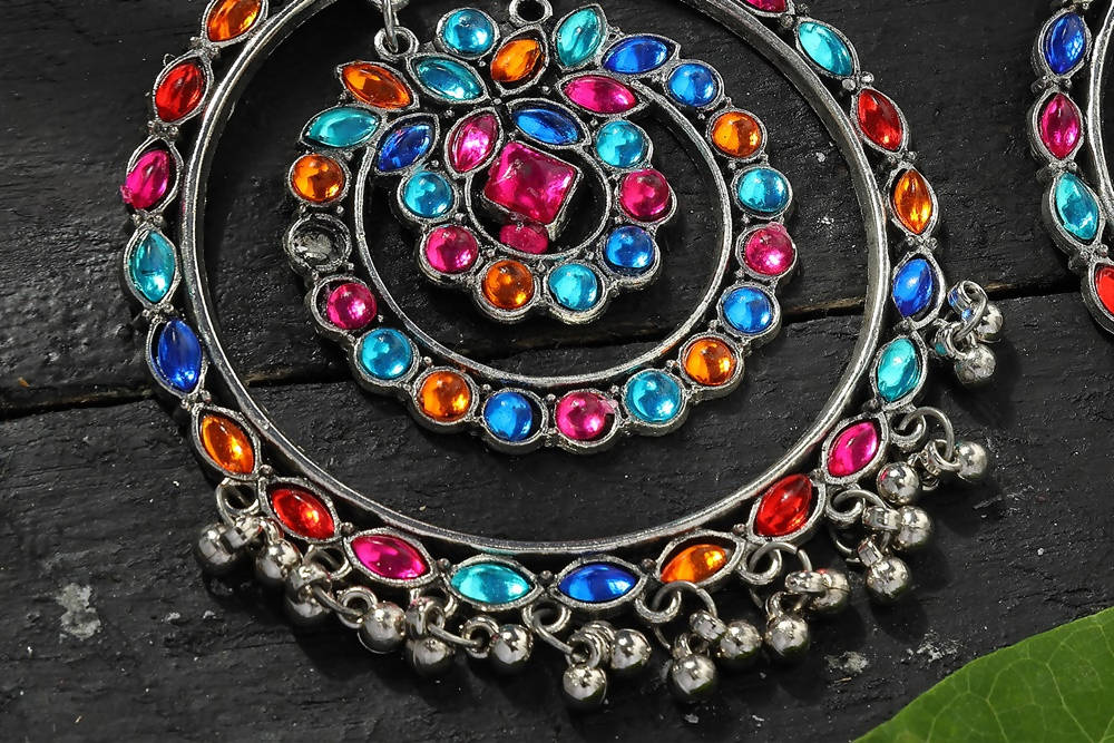 Mominos Fashion Johar Kamal Women's Multi Colour Kundan Circles Earrings