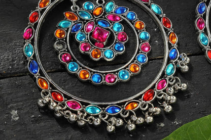 Mominos Fashion Johar Kamal Women's Multi Colour Kundan Circles Earrings
