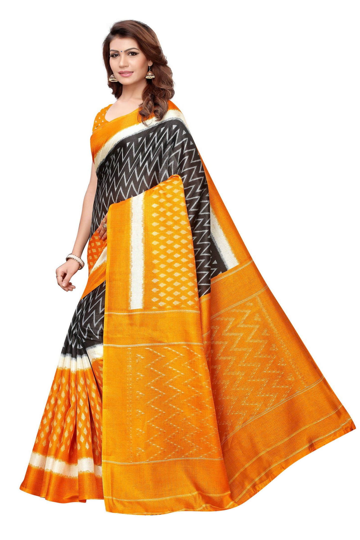 Vamika Mustard Kalamkari With Jhalar Khadi Silk Saree
