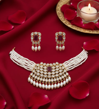 Jewel City Traditional Handcrafted Kundan Pearl Choker Necklace Set