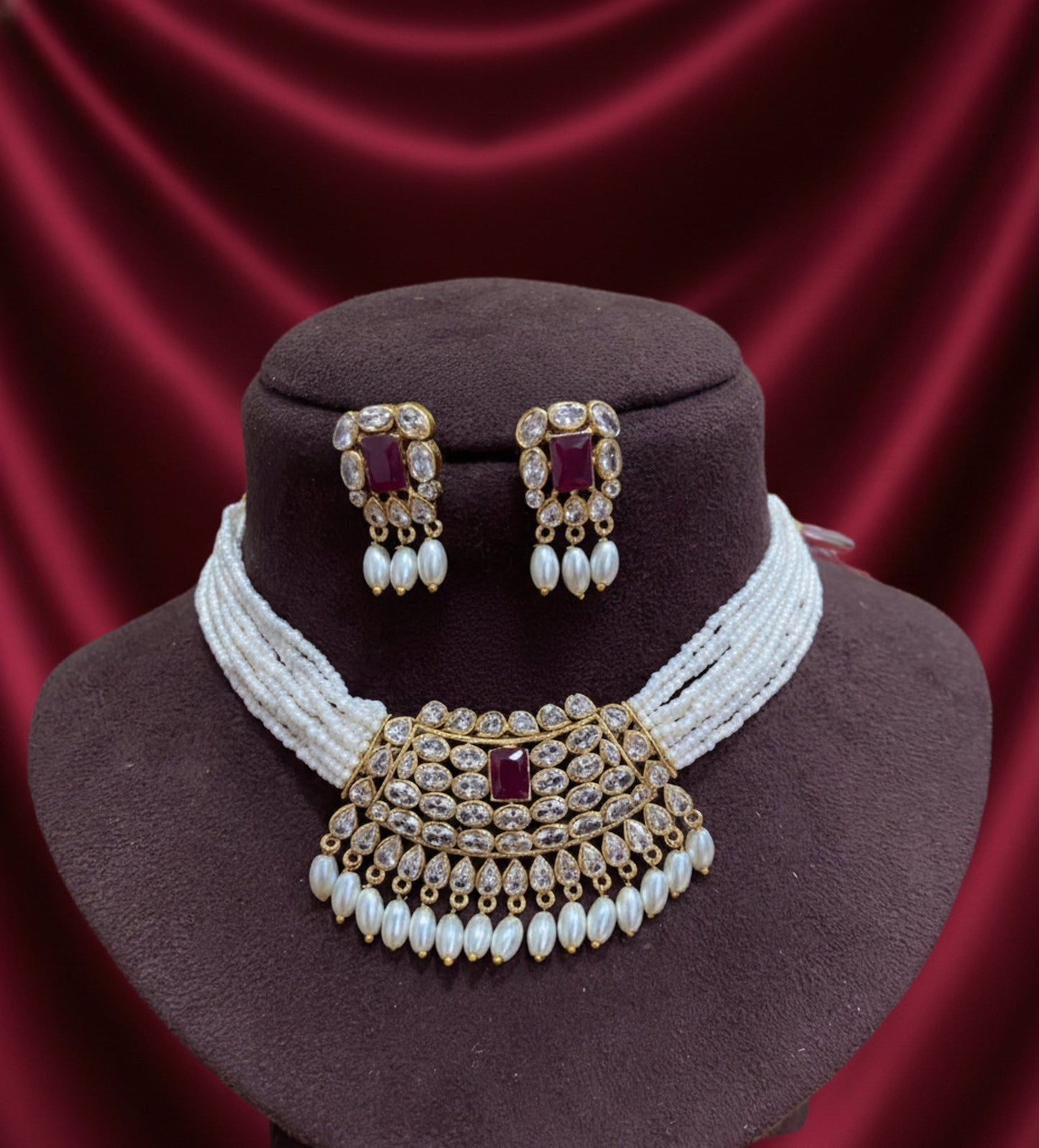 Jewel City Traditional Handcrafted Kundan Pearl Choker Necklace Set