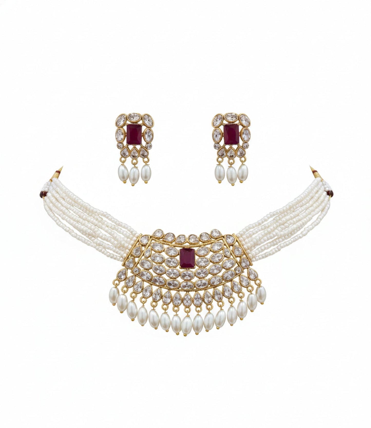 Jewel City Traditional Handcrafted Kundan Pearl Choker Necklace Set