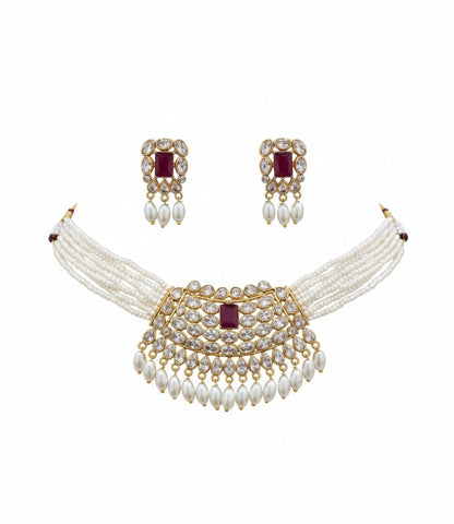 Jewel City Traditional Handcrafted Kundan Pearl Choker Necklace Set