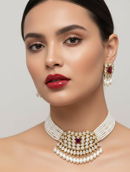 Jewel City Traditional Handcrafted Kundan Pearl Choker Necklace Set