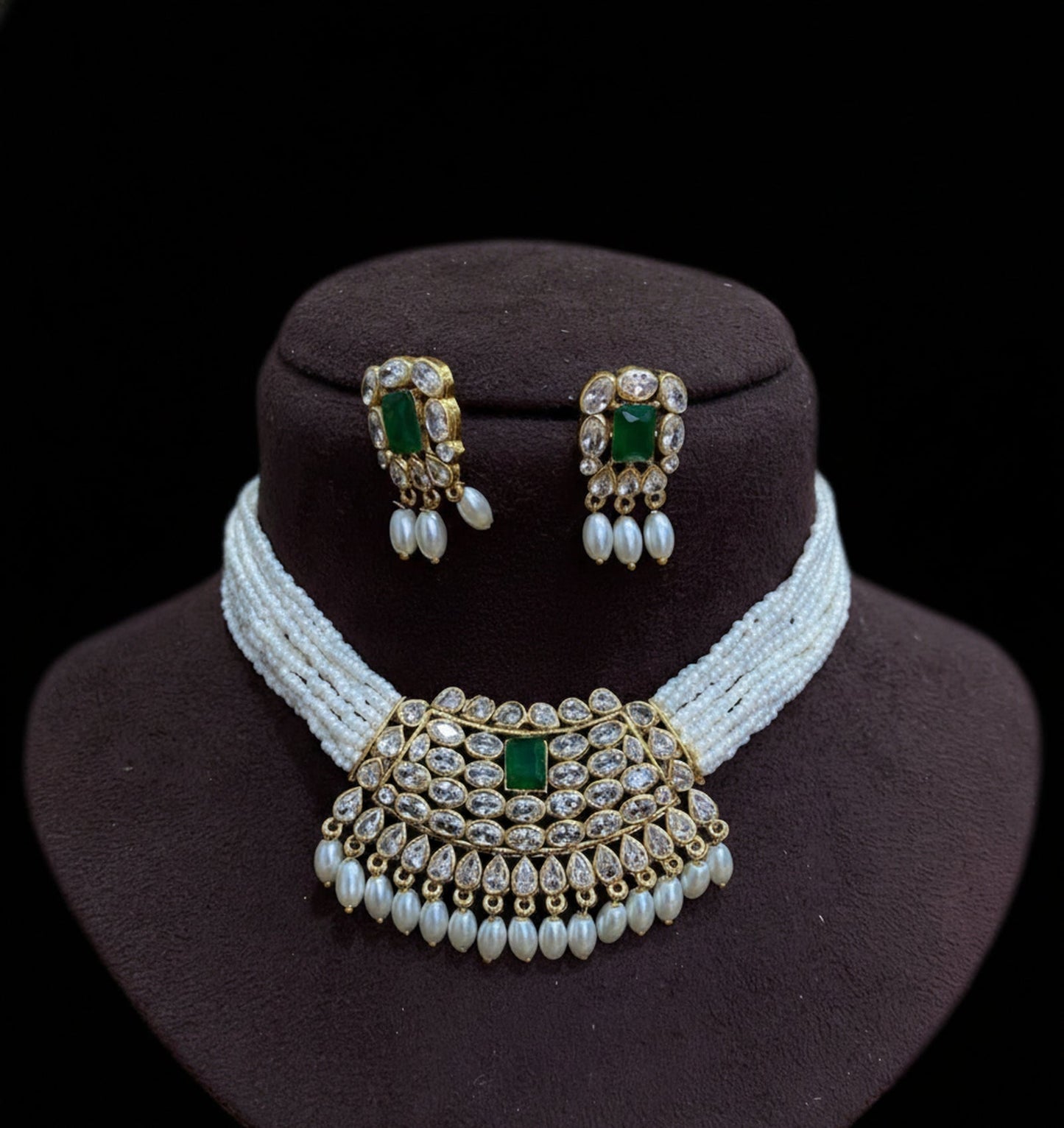 Jewel City Traditional Handcrafted Ethnic Kundan Pearl Choker Necklace Set
