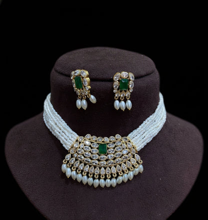 Jewel City Traditional Handcrafted Ethnic Kundan Pearl Choker Necklace Set