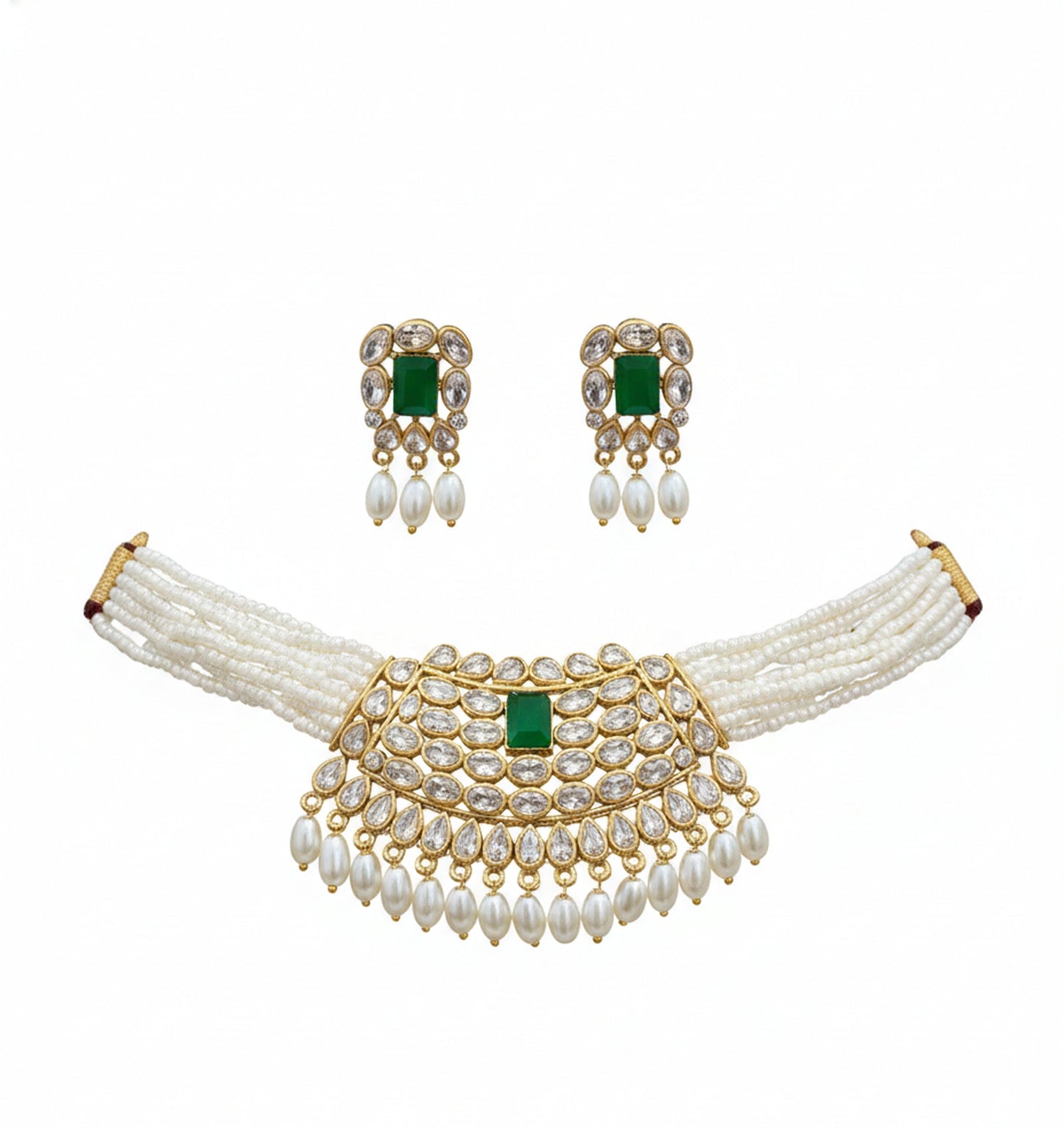 Jewel City Traditional Handcrafted Ethnic Kundan Pearl Choker Necklace Set