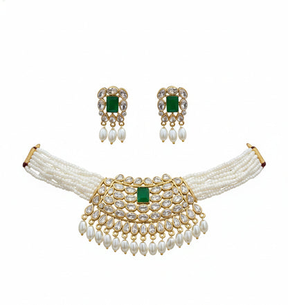 Jewel City Traditional Handcrafted Ethnic Kundan Pearl Choker Necklace Set