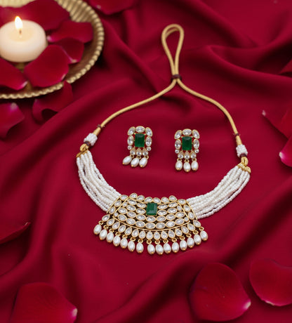 Jewel City Traditional Handcrafted Ethnic Kundan Pearl Choker Necklace Set