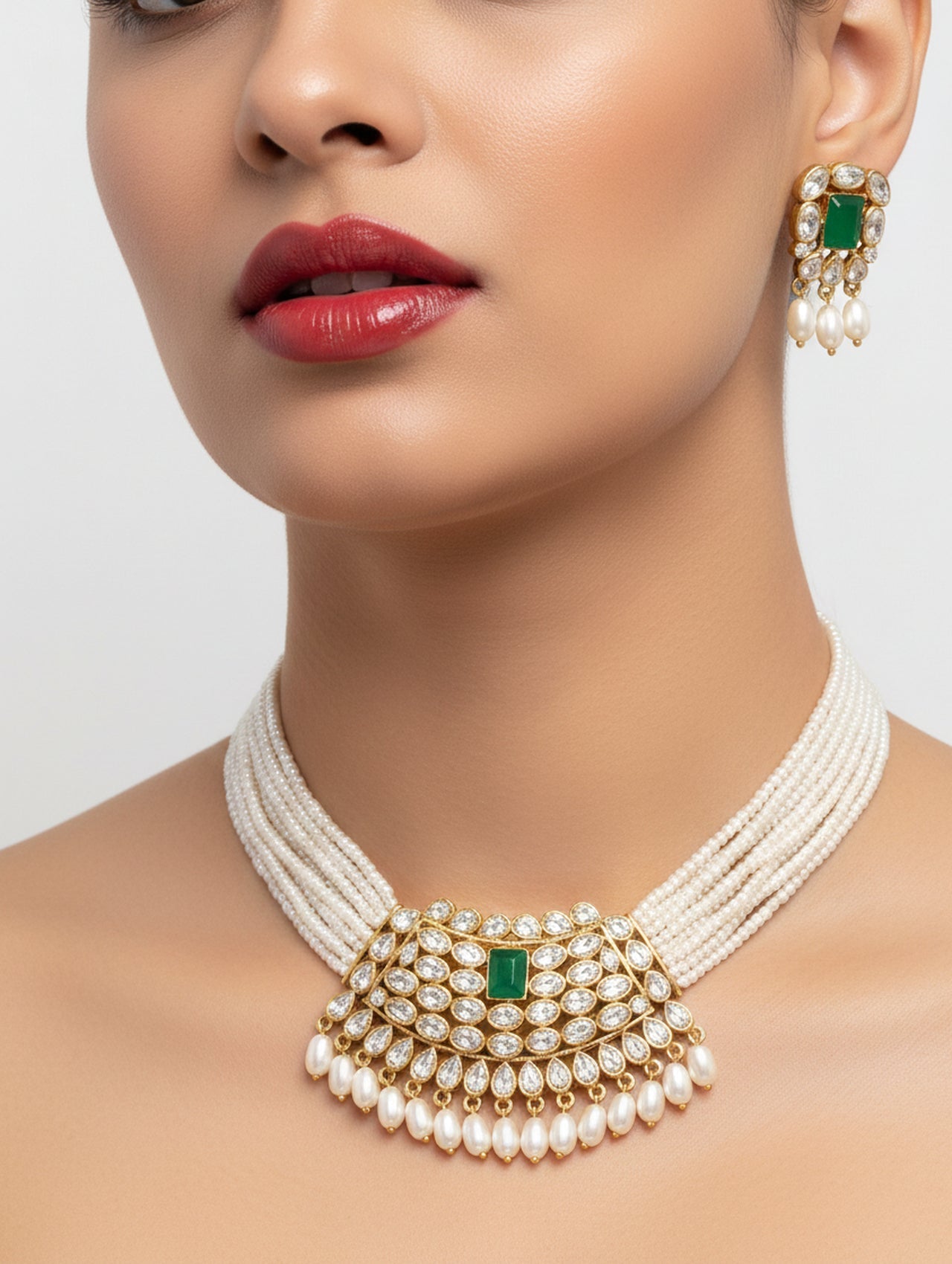 Jewel City Traditional Handcrafted Ethnic Kundan Pearl Choker Necklace Set