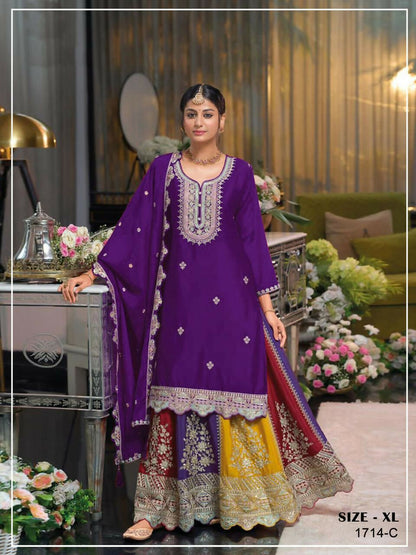 Anaita Violet Heavy Chinon Stitched Suit with Embroidery & Sequence Work