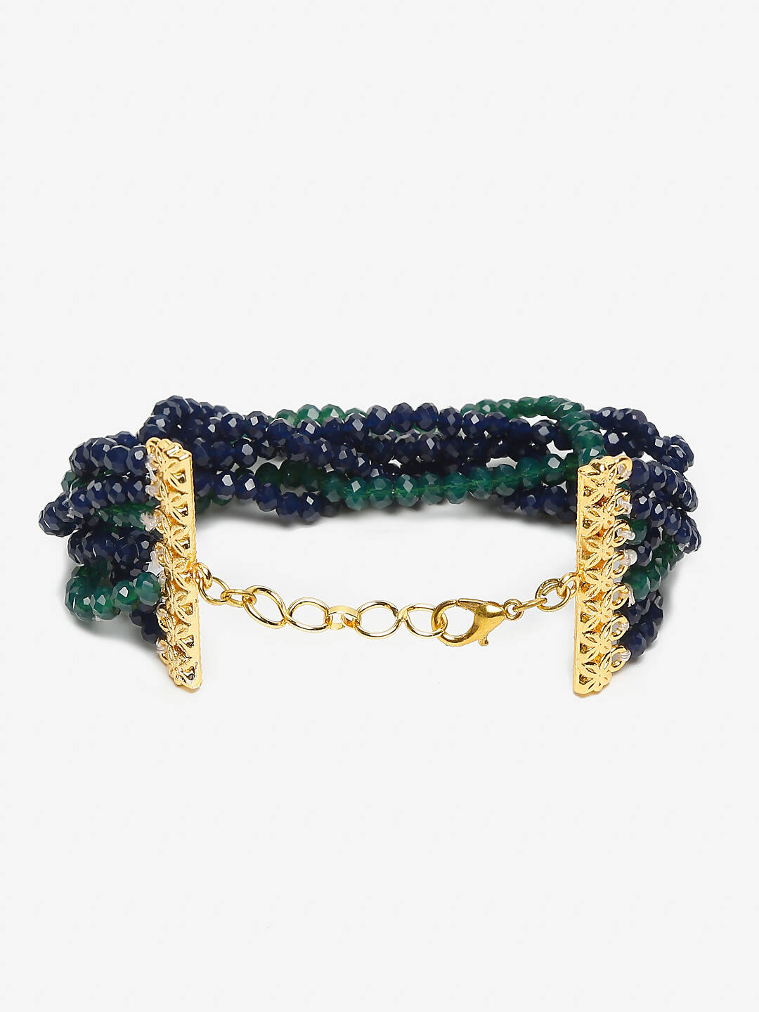 Women's Gold-Toned, Navy Blue Green Onyx Gold-Polished Multistrand Bracelet - Ruby Raang