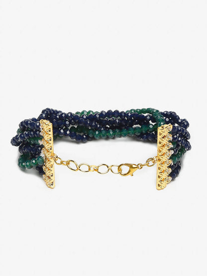 Women's Gold-Toned, Navy Blue Green Onyx Gold-Polished Multistrand Bracelet - Ruby Raang