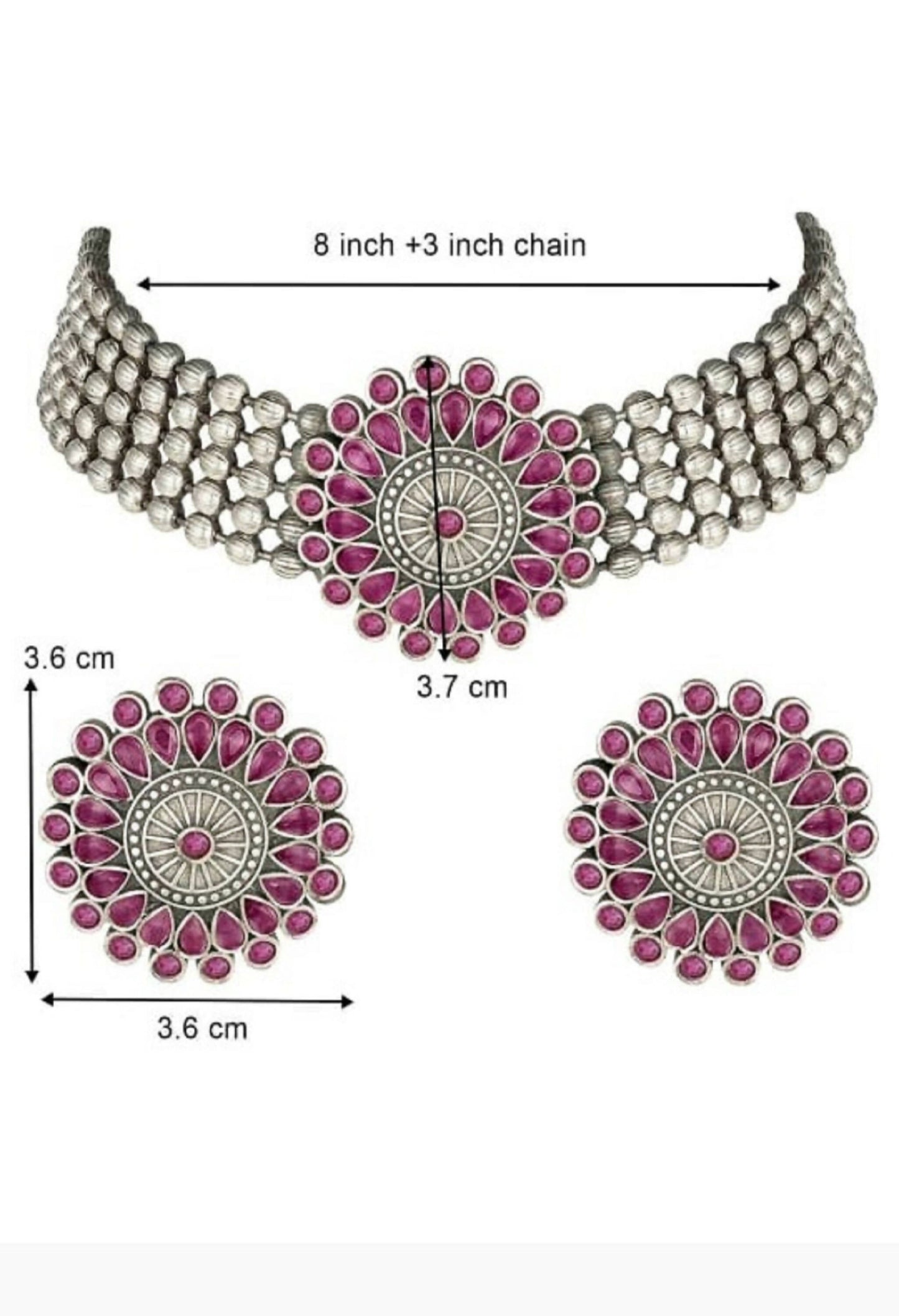 Mominos Fashion Johar Kamal Oxidised Silver-Plated Brass Finish Kundan Choker For Women (Pink)