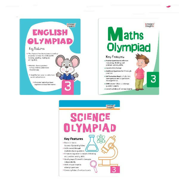 Scholars Insights Olympiad English, Maths and Science Workbooks Set Grade 3| Set of 3| Ages 8 - 10 Years