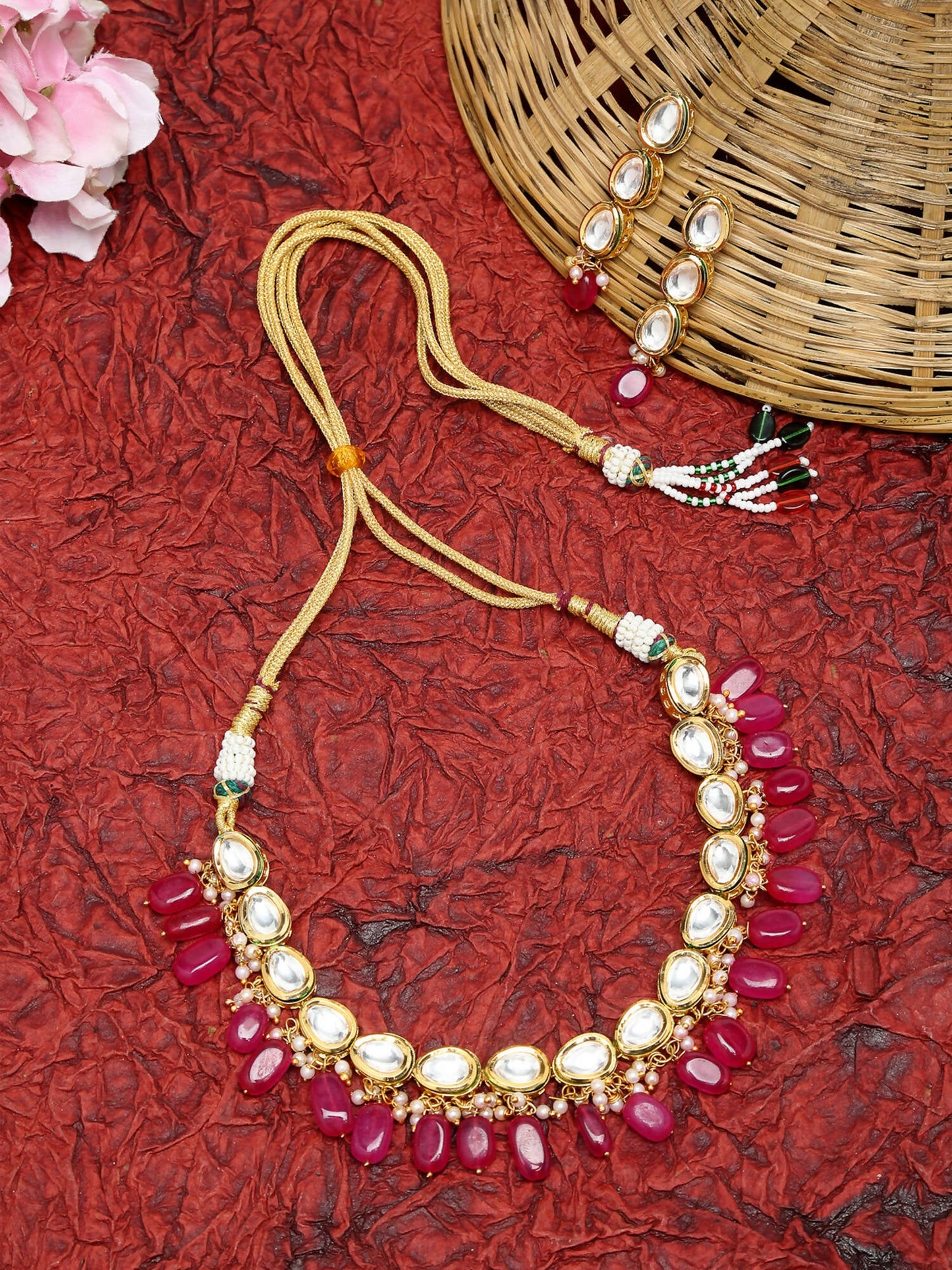 Kundan Choker With Earrings - Ruby Raang