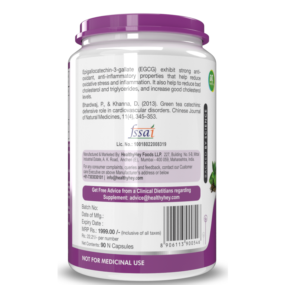 HealthyHey EGCG Green Tea Extract Capsules - 90 Caps