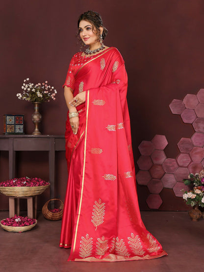 Joban Fashion Redise Pink Floral Motifs Banarasi Silk Sarees