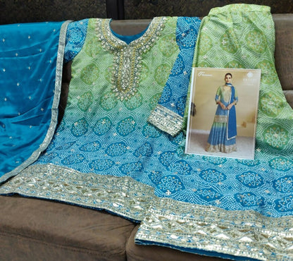 Vastranavya Bandhej Printed Chinon Chiffon Embroidered Sequins Pakistani Suit