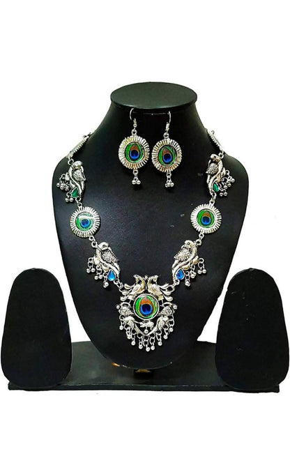 Mominos Fashion Silver-Plated Peacock Design Necklace Set Mangalsutra