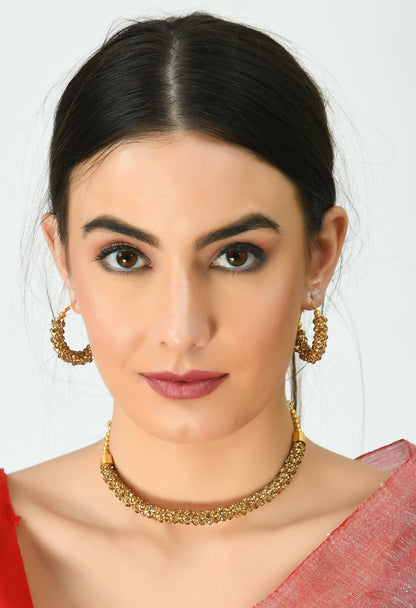 Mominos Fashion Johar Kamal Gold-Polished Brass Finish Hasli Design Choker For Women (Golden)
