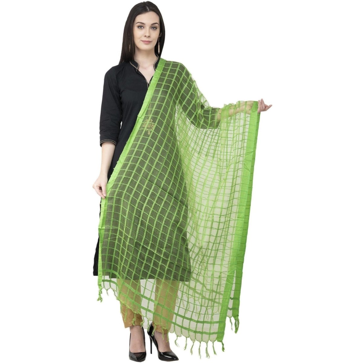 A R Silk Cotton Square Regular Dupatta Parrot Green Color Dupatta or Chunni