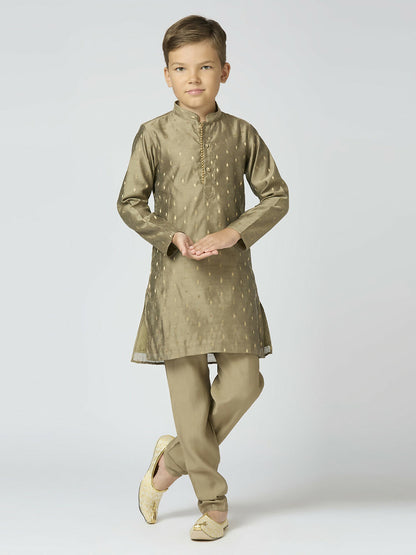 Joban Fashion Kids Island Full Sleeves Chanderi Kurta, Pyjama Set with Traditional Butta Work - Grey