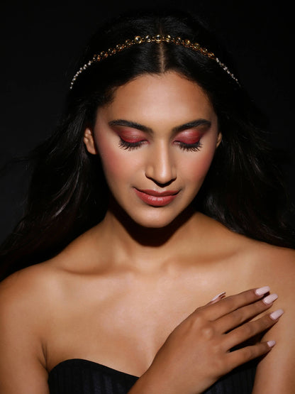 Gold-Polished White Kundan-Studded Pearl Beaded Matha Patti - Ruby Raang