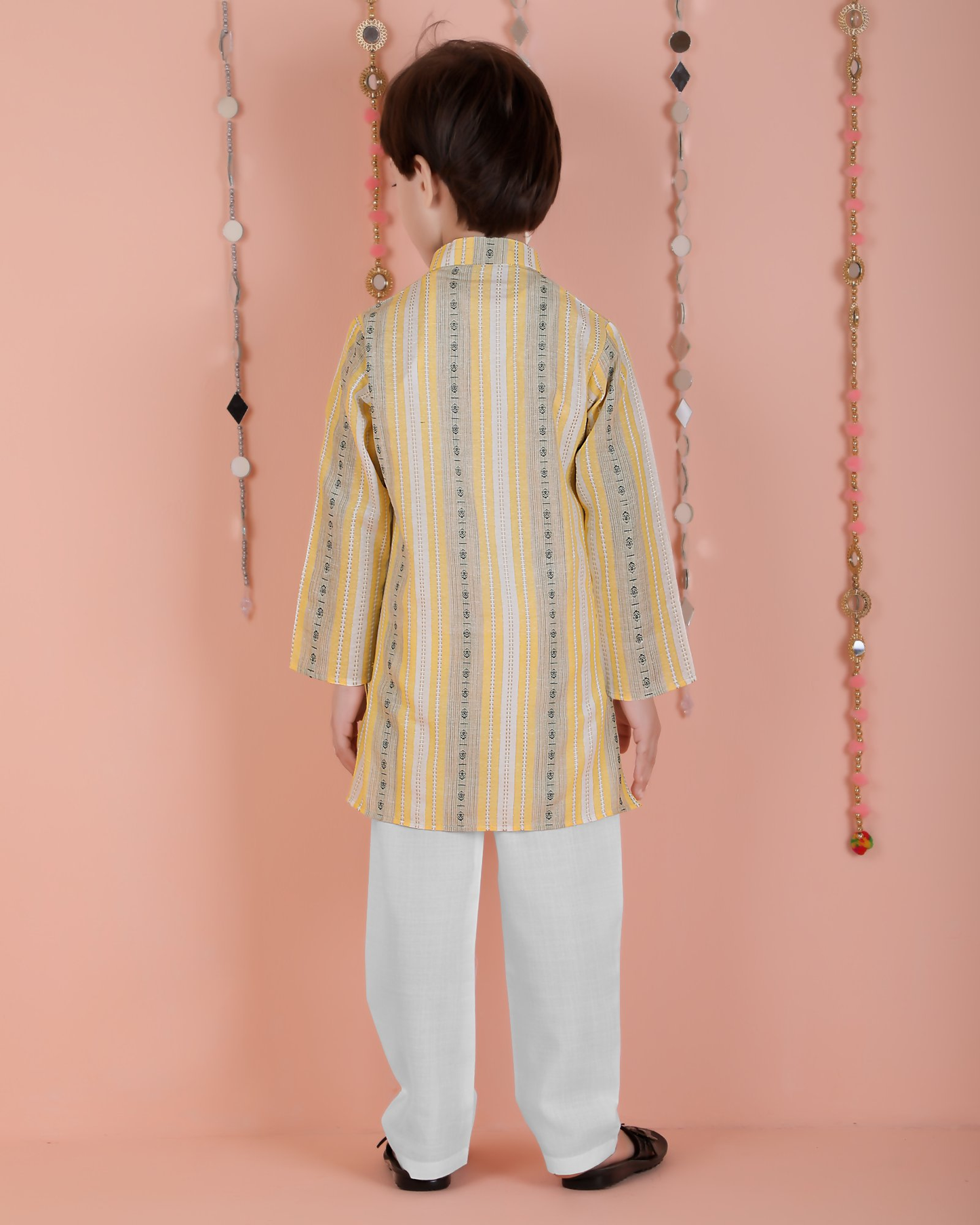 Joban Fashion Kids Island Cotton Full Sleeves Striped Kurta and Pyjama- Yellow