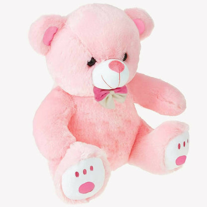 Webby Plush Cute Sitting Teddy Bear Soft Toys With Neck Bow And Foot Print, Pink