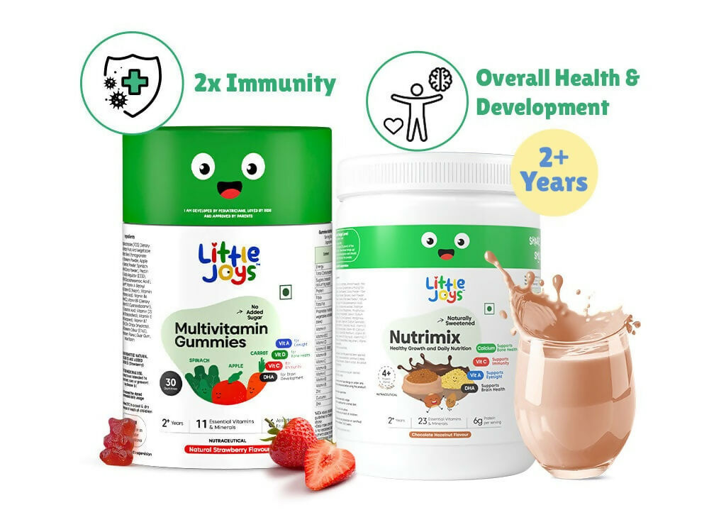 Little Joys Nutrimix Powder Hazelnut Chocolate + Multivitamin Gummies Combo