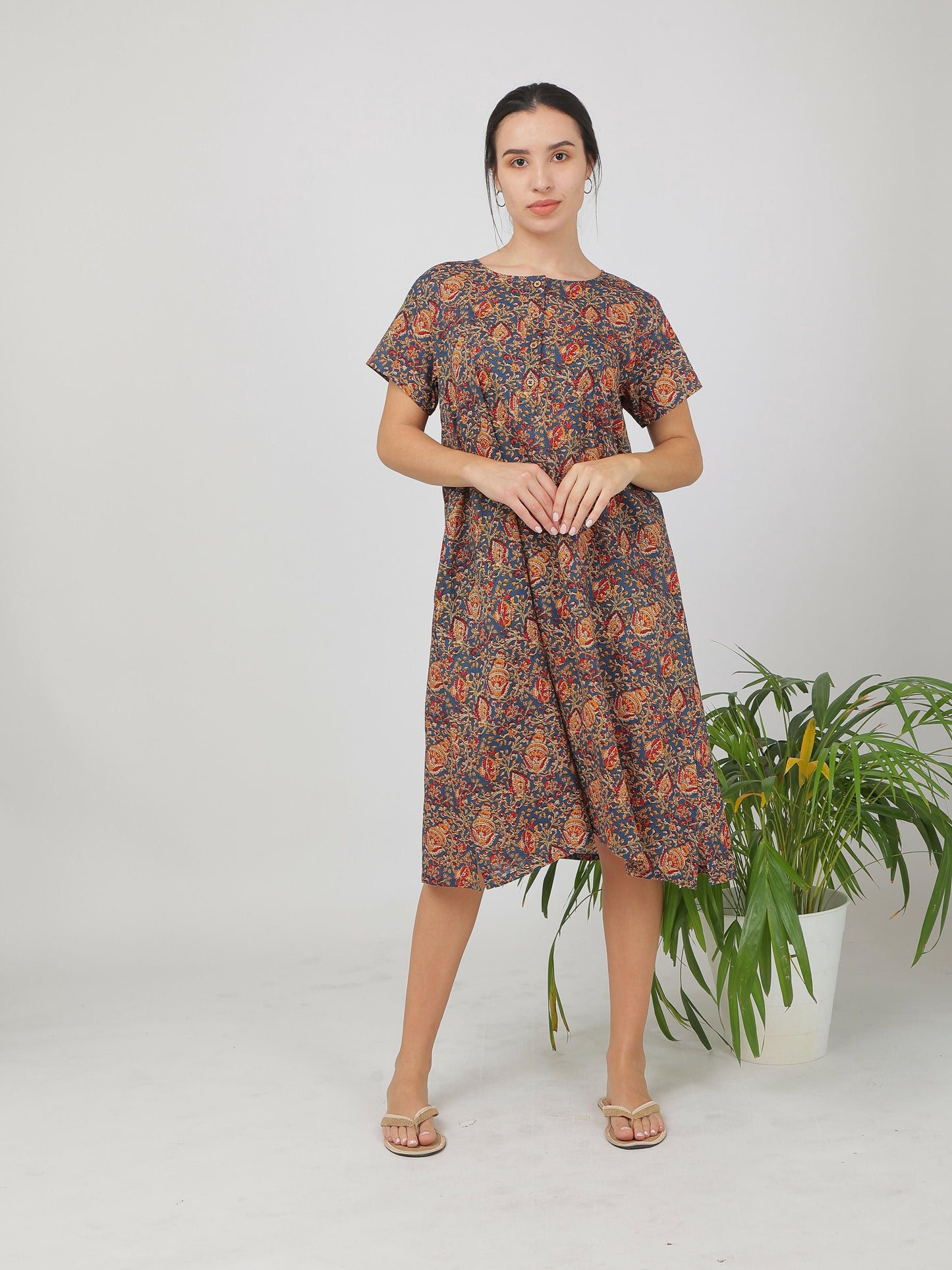 Breathables Women Cotton Printed Loungewear Nightie Blue I Night Wear | Nighty | Jaipuri Print