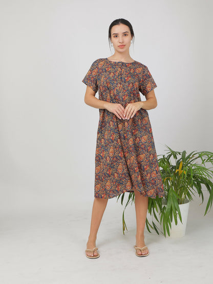 Breathables Women Cotton Printed Loungewear Nightie Blue I Night Wear | Nighty | Jaipuri Print