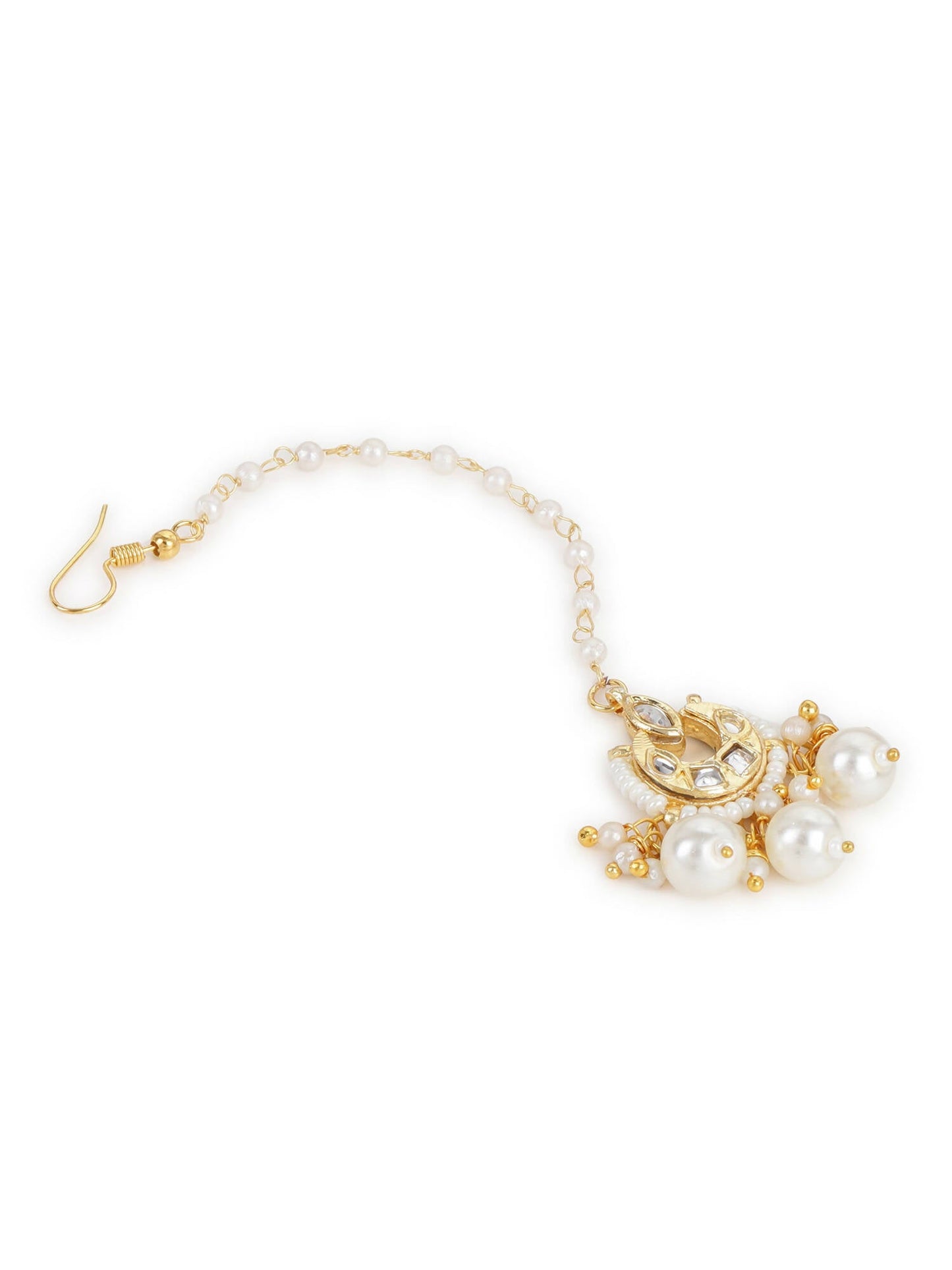 Gold-Polished White Kundan-Studded Beaded Layered Maang Tikka - Ruby Raang