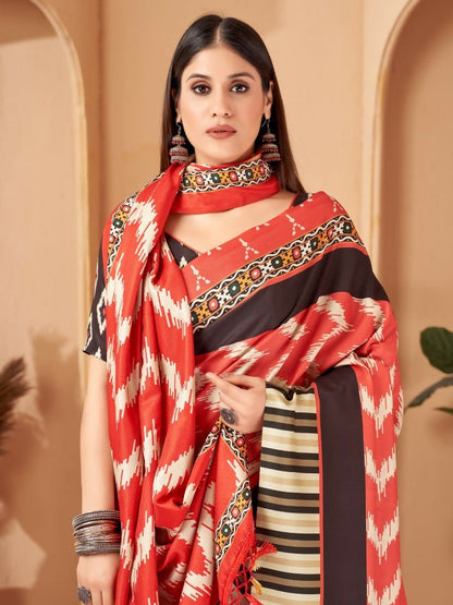 Aayaa Designer Winter Collection Printed Saree With Shawl - Multi Color