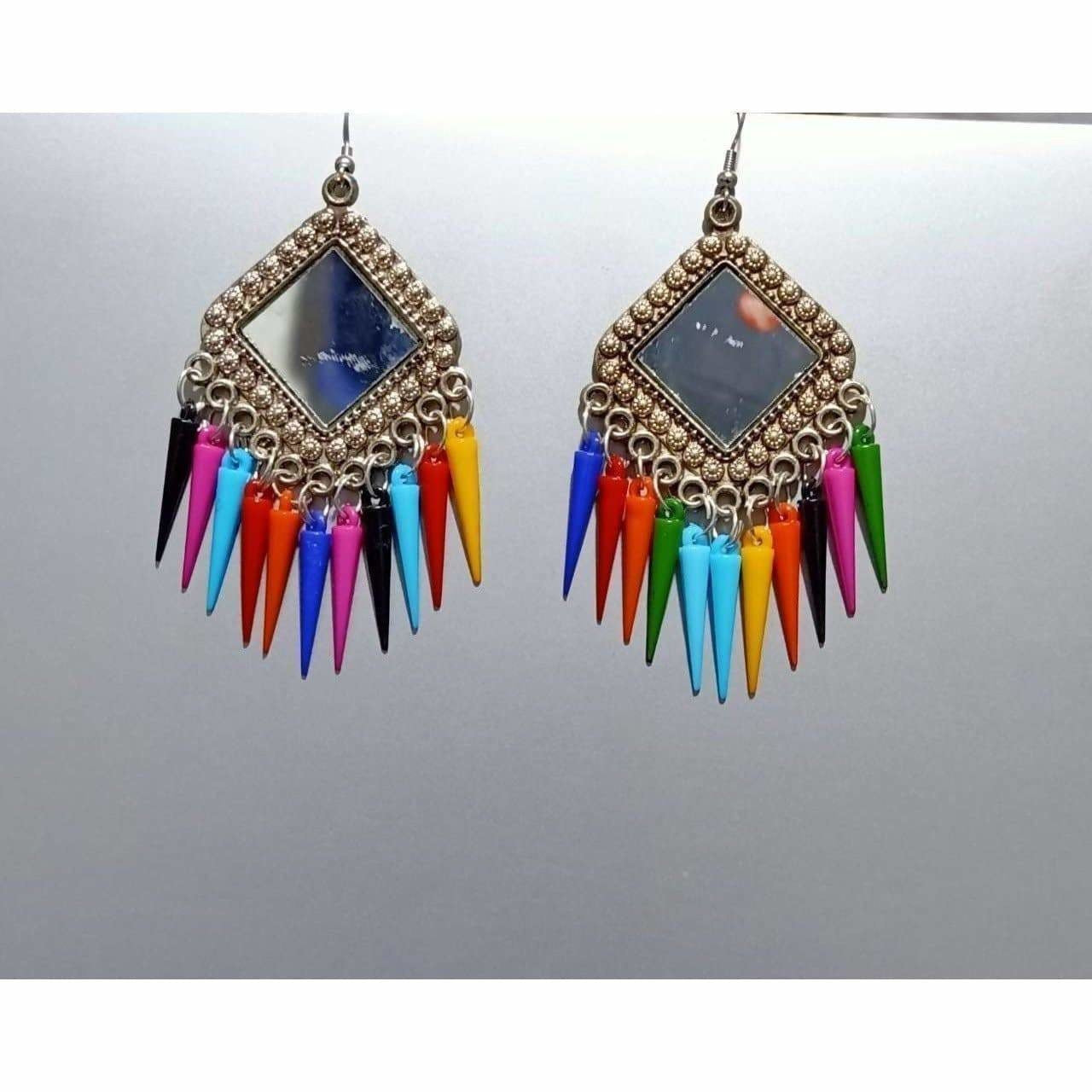 MS Fashion India Brass Multi Color Drops Silver Oxidized Earrings