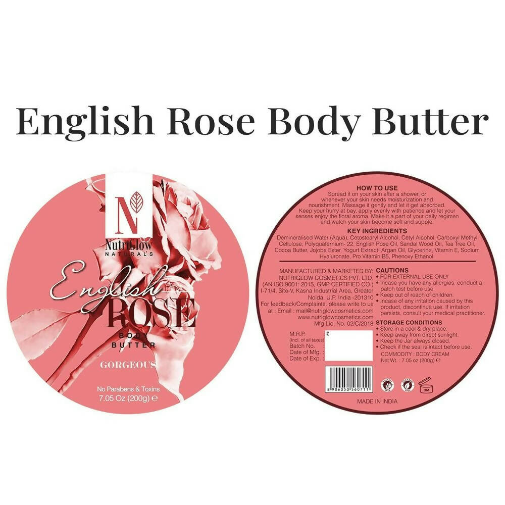 NutriGlow NATURAL'S English Rose Body Butter Cream - 200 gms