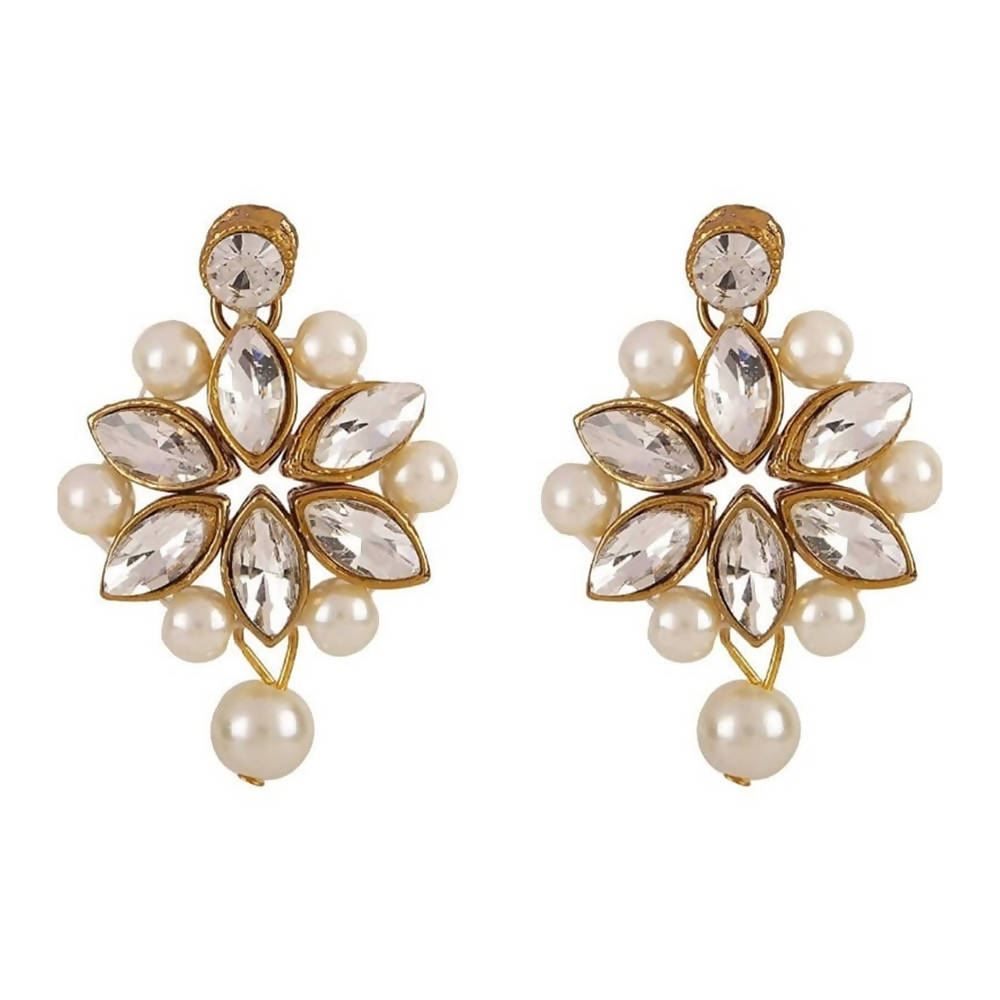 Mominos Fashion Trendy Gold-Polished with Stone & Pearls Necklace Set